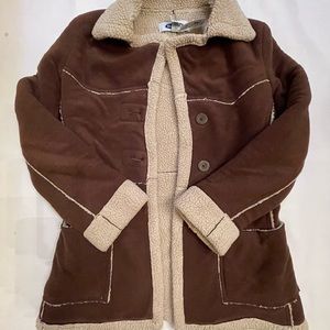 vintage faux shearling sherpa lined fur trimmed coat